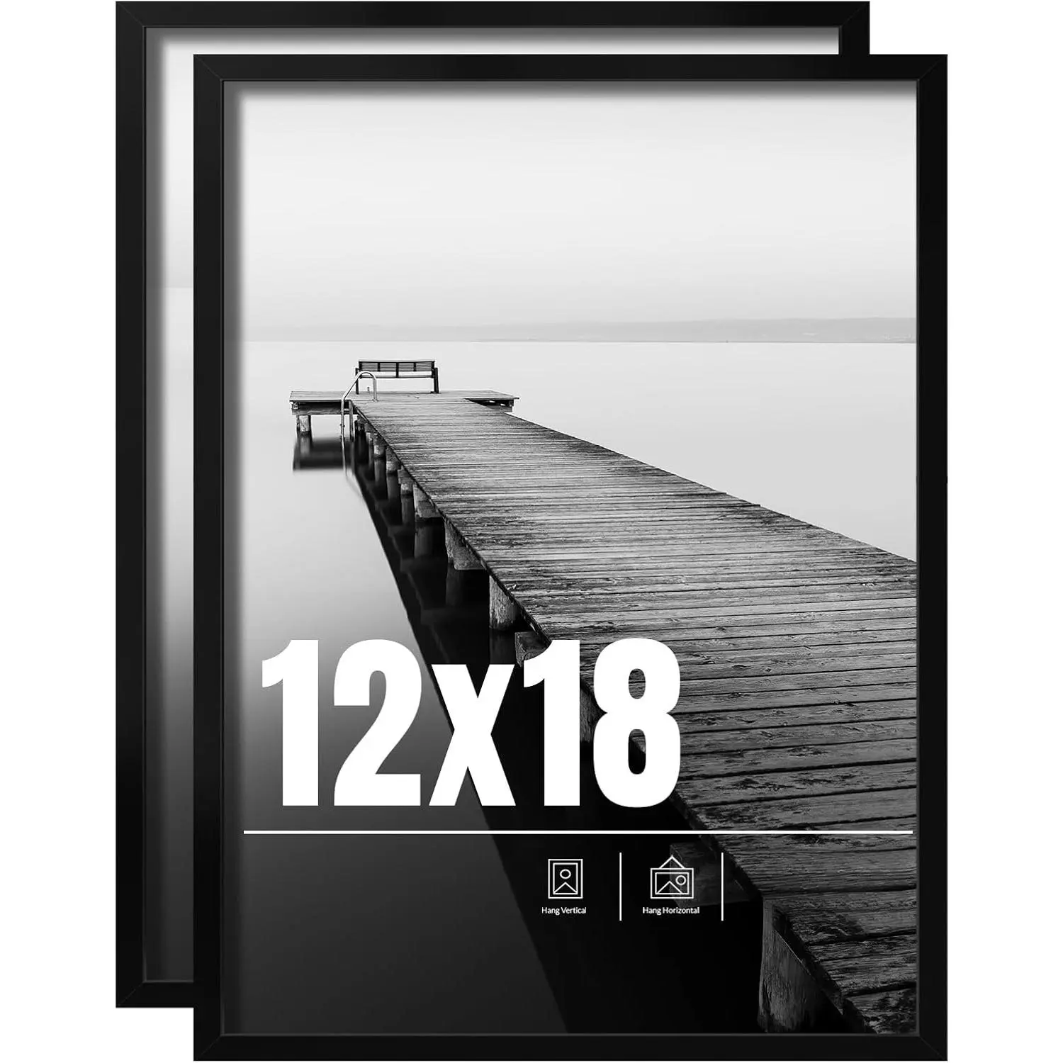 12x18 Picture Frame 2 pack, Display Pictures 12 x 18 Poster Frame, 12x18 Black Photo Frame with HD Plexiglass, Display Frame for Vertical or Horizontal, Classic Collection