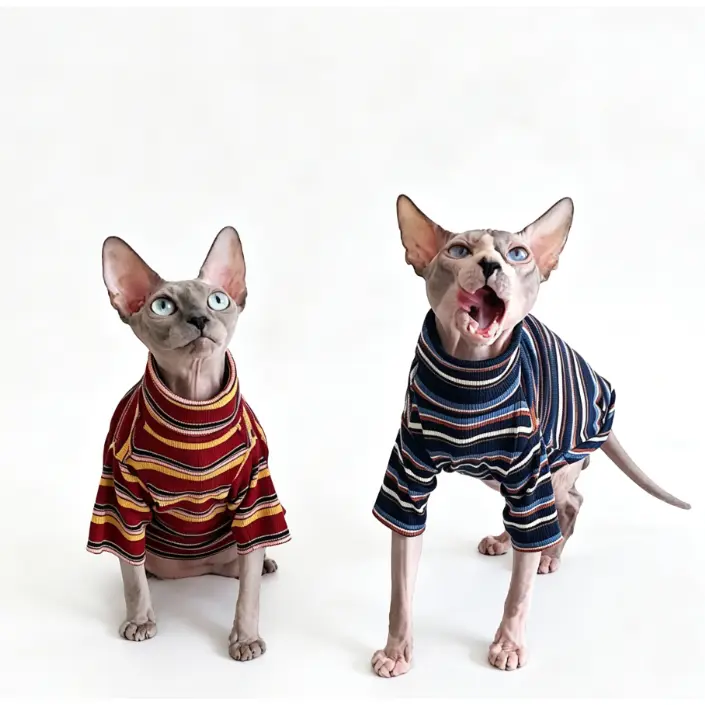Striped Knitted Cat Sweater for Hairless Breeds - Soft, Warm & Breathable Winter Pet Apparel for Sphynx Cats XS-XL