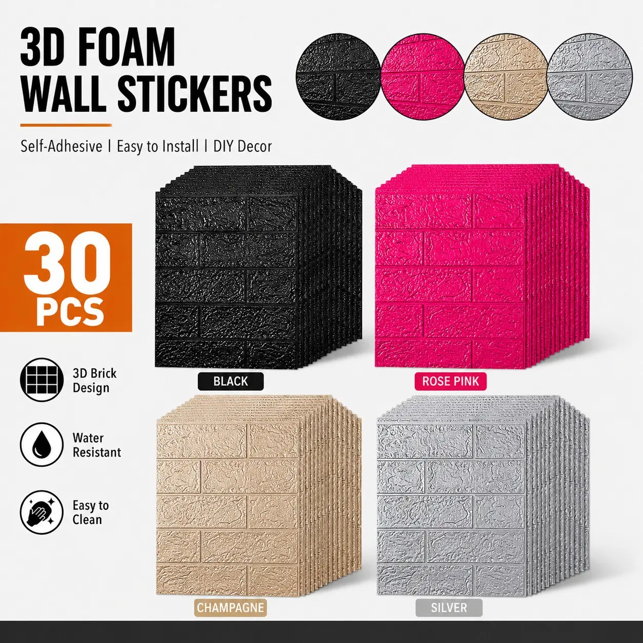 30pcs 3D Brick Texture Foam Wall Panels, Self-Adhesive Waterproof Wall Stickers, DIY Home Decor for Bedroom Living Room Background Walls, Peel And Stick Panels For Walls