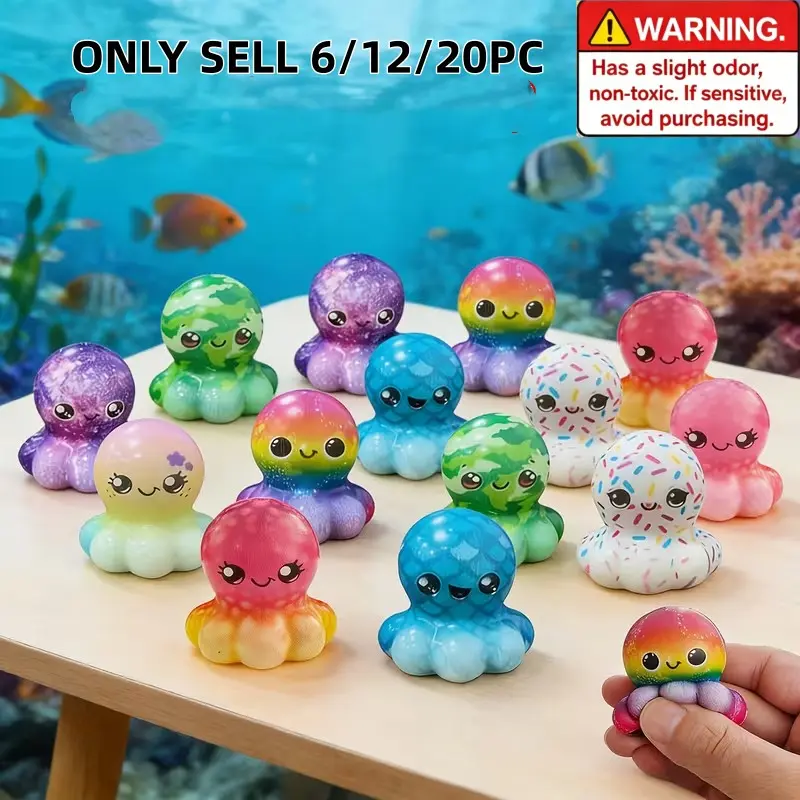6/12/20 Pcs Octopus Squishy Party Favors Pack, Mini Cute Slow Rebound Octopus Squeeze Toy Multipack for Boys & Girls, Ideal Classroom Rewards, Valentine & Easter Party Bag Fillers, Treasure Box Prizes, Top Holiday Gift for Valentine’s Day and Easter