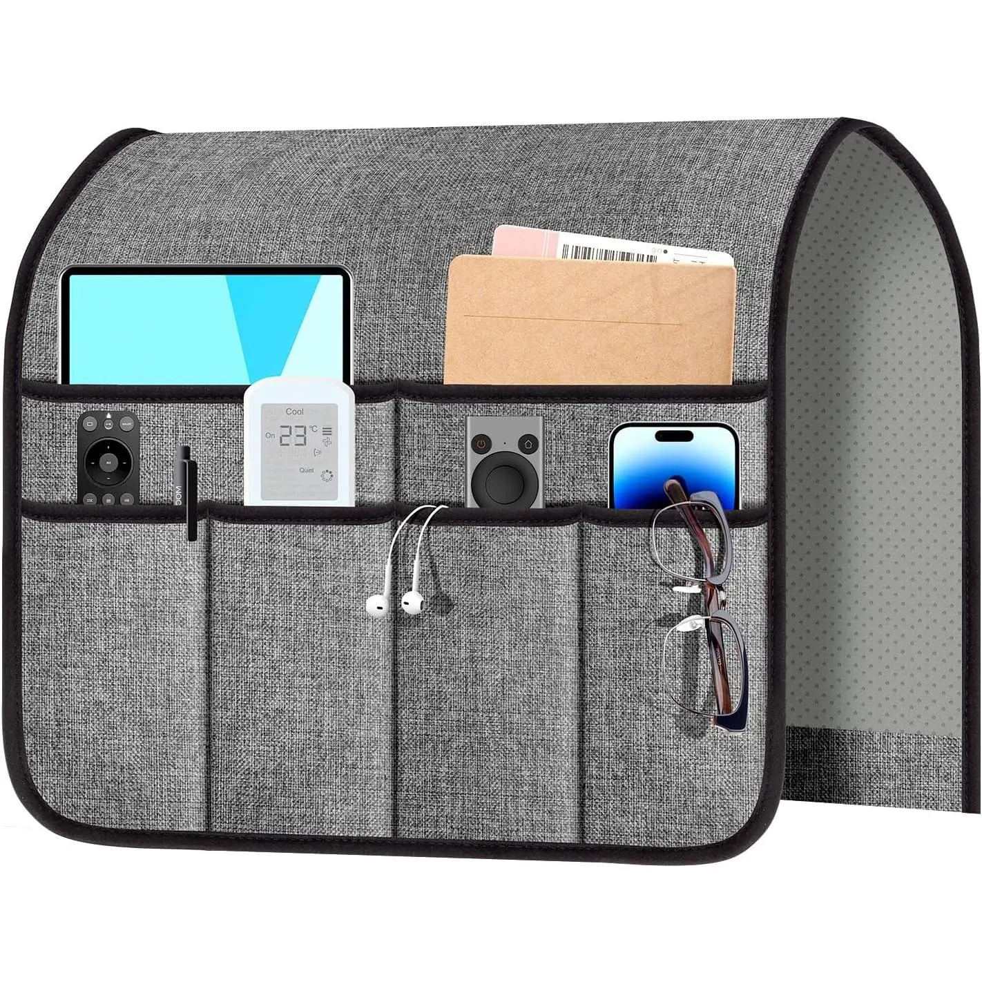 Armchair Caddy & Remote Control Holder for Couch & Recliner | Non-Slip Armrest Organizer with 6 Pockets for TV Remote, Phone, Tablet, Magazine & More, 19 x 35 Inches, Gray