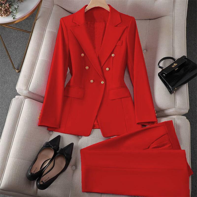 Vintage Blazer Slim Fit Fashion 2025 Women Korean Style Casual Design Sense Top and Trousers Set233