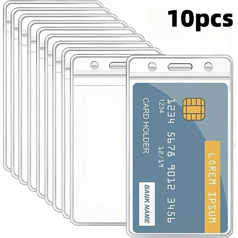 10pcs Transparent PVC Waterproof Badge Holders, Office Business Badges, Exhibition Certificates, Employee Name Tags, ID Cards, Bus Passes, Clear Id Badge Holder