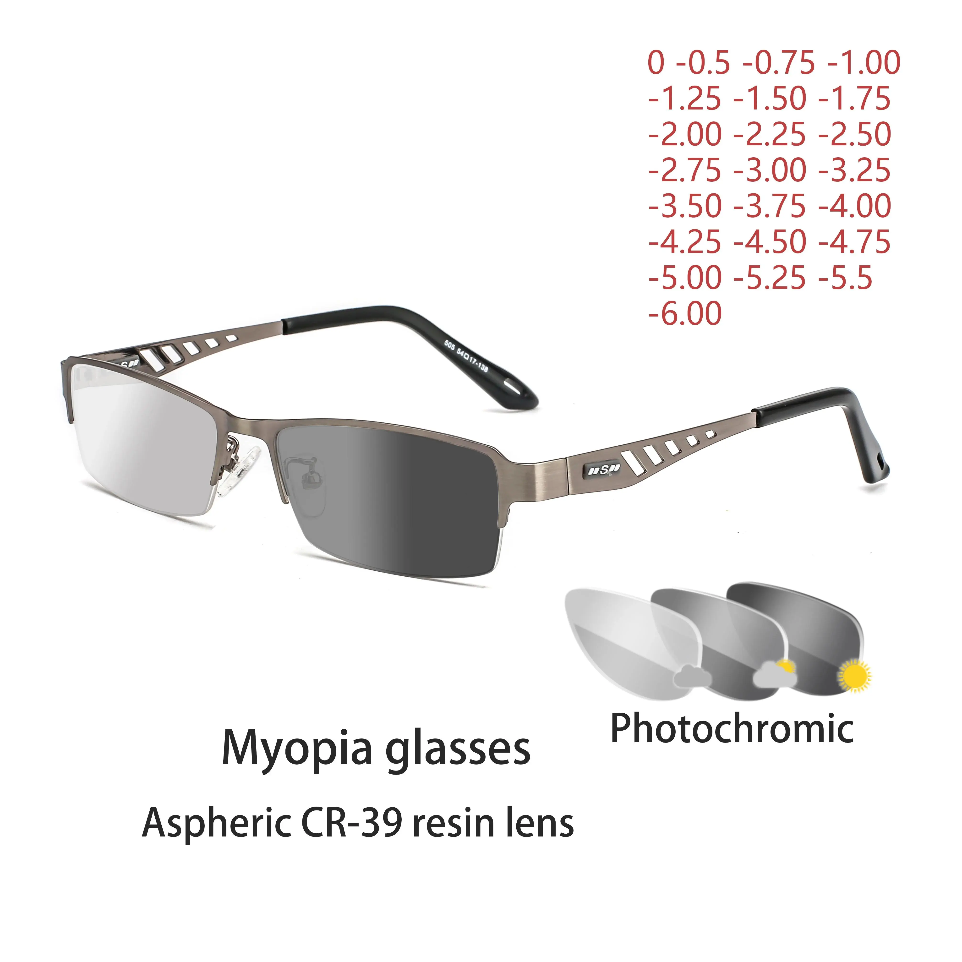 Photochromic Eye Glasses Men Women Myopia Eyeglasses Finished Glasses Students Short Sight Eyewear 0 -0.5 -1 -1.25 -1.5 -1.75 -6