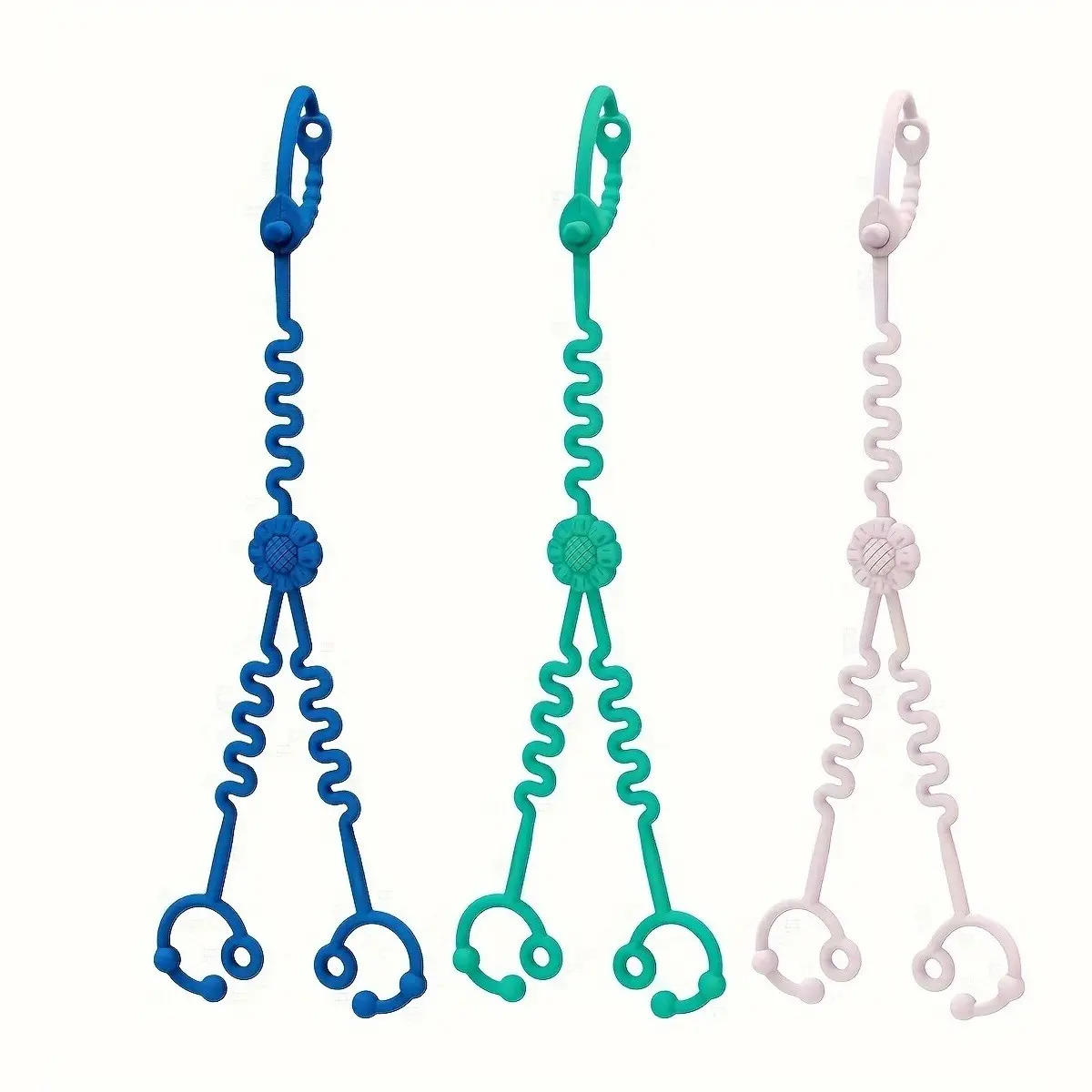 3 in 1 Silicone Newborn Infant Baby Teething Relief Teether & Pacifier Clips Set, Adjustable Anti-lost Pacifier Clips, Multifunctional Silicone Teether, Baby Travel Essentials