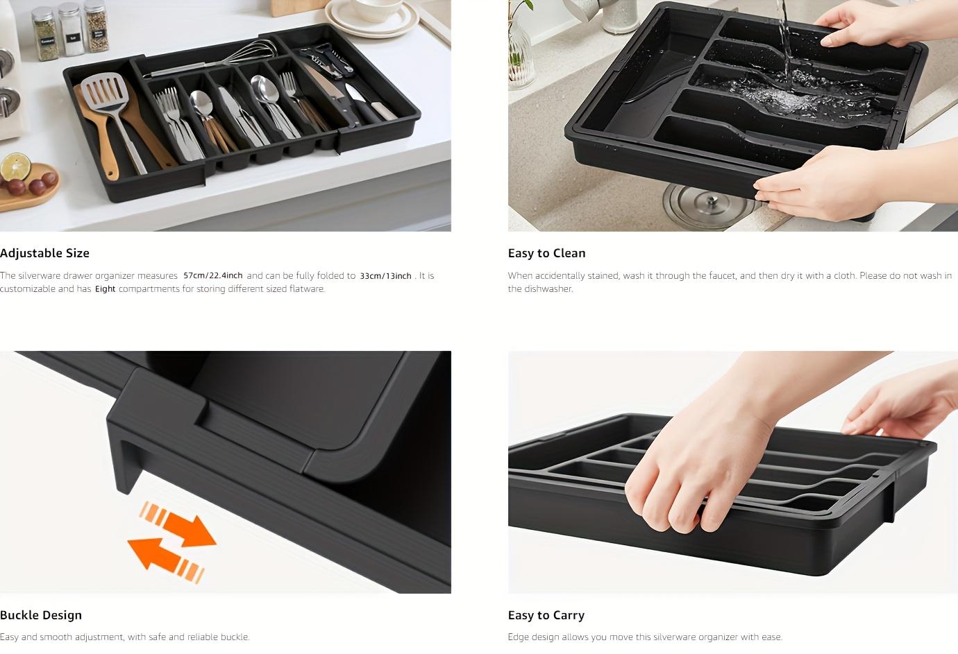 Set of 1/3pcs Silverware Drawer Organizer, Divided Compartments, Expandable Utensil Tray for Kitchen, BPA Free Flatware and Cutlery Holder, Adjustable Plastic Storage for Spoons Forks Knives