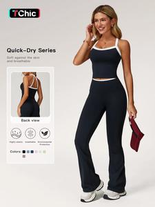 women's colorblock sports set, sports bra & flare leg pants, sportswear set for yoga gym workout running, training clothes