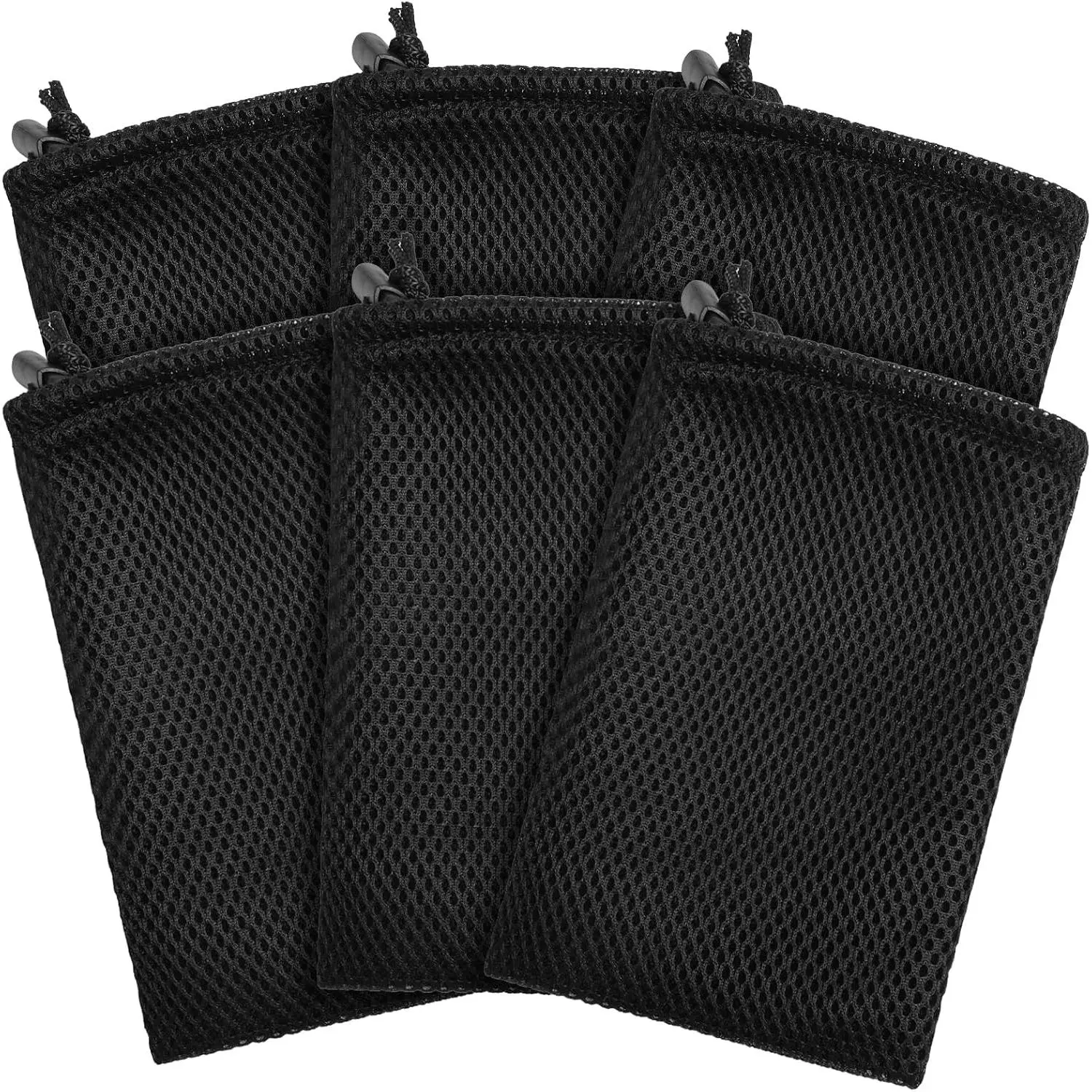 6 count Nylon Mesh Drawstring Bag, Black Small Drawstring Pouch 4.72" X 7.3" Mesh  Bags with Drawstrings for Mp3 Charger   Key Earphone Supplies