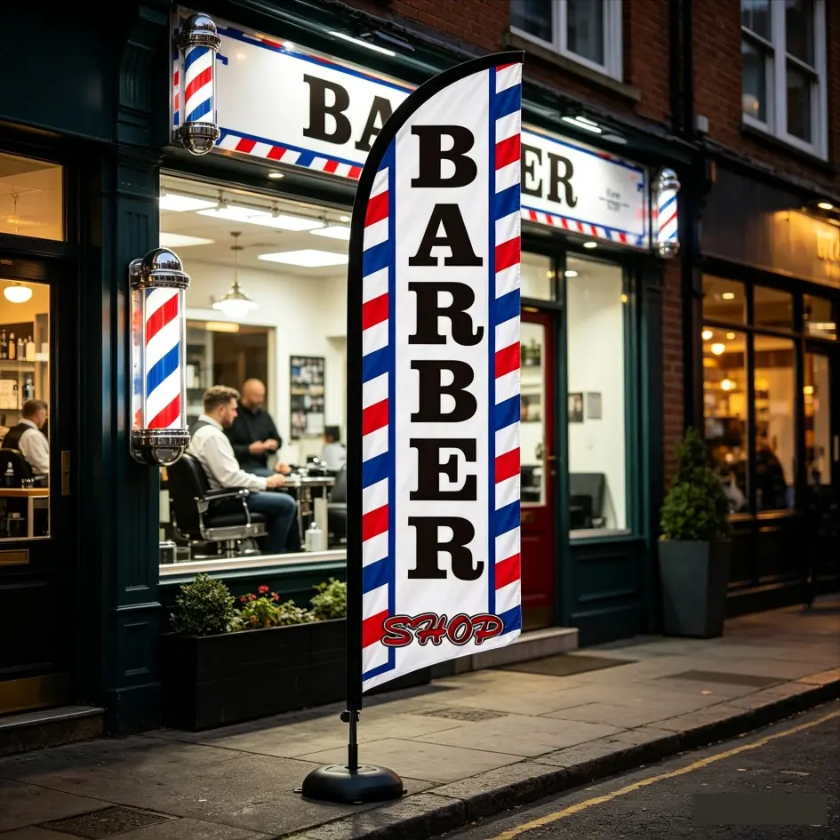 6.5 Ft Feather Flag for Hair Salon, Durable Polyester, Waterproof, Wind-Resistant, Easy Installation, Outdoor Advertising Banner, Fabric Banner, Decoration Banners