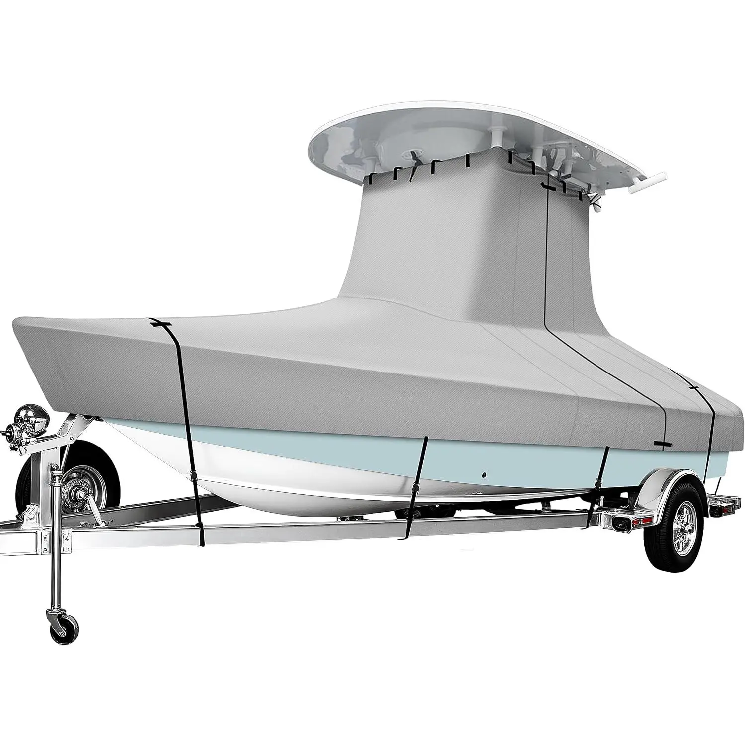 iCOVER T-Top Boat Cover, 600D Heavy Duty Marine Grade Waterproof Tear Resistant Boat Cover for Center Console Boat with T TOP Roof, Fits 20'-22' Long Beam Width up to 106", Grey