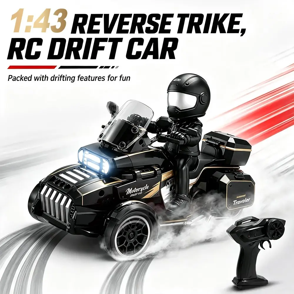 1:43 RC Moto Motor Tricycle, 2.4g Remote Control, Includes 1 Rider, Fun Indoor/outdoor Toy Vehicle, Perfect Gift for Kids & Adults