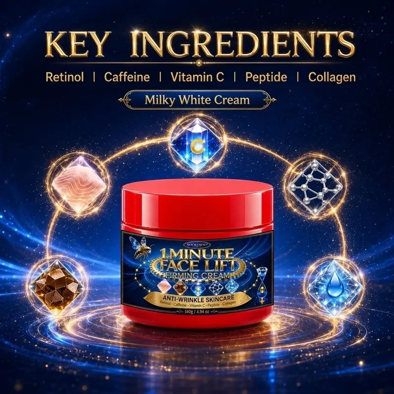 1 Minute Face Lift Firming Cream, retinol, caffeine, vitamin C, peptide, collagen, anti-wrinkle, firming, face cream, all skin types, 140g