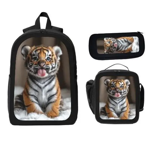Bold Tiger Lion Graphic School Backpack Set, Perfect Gift for Boys Age 6‑14