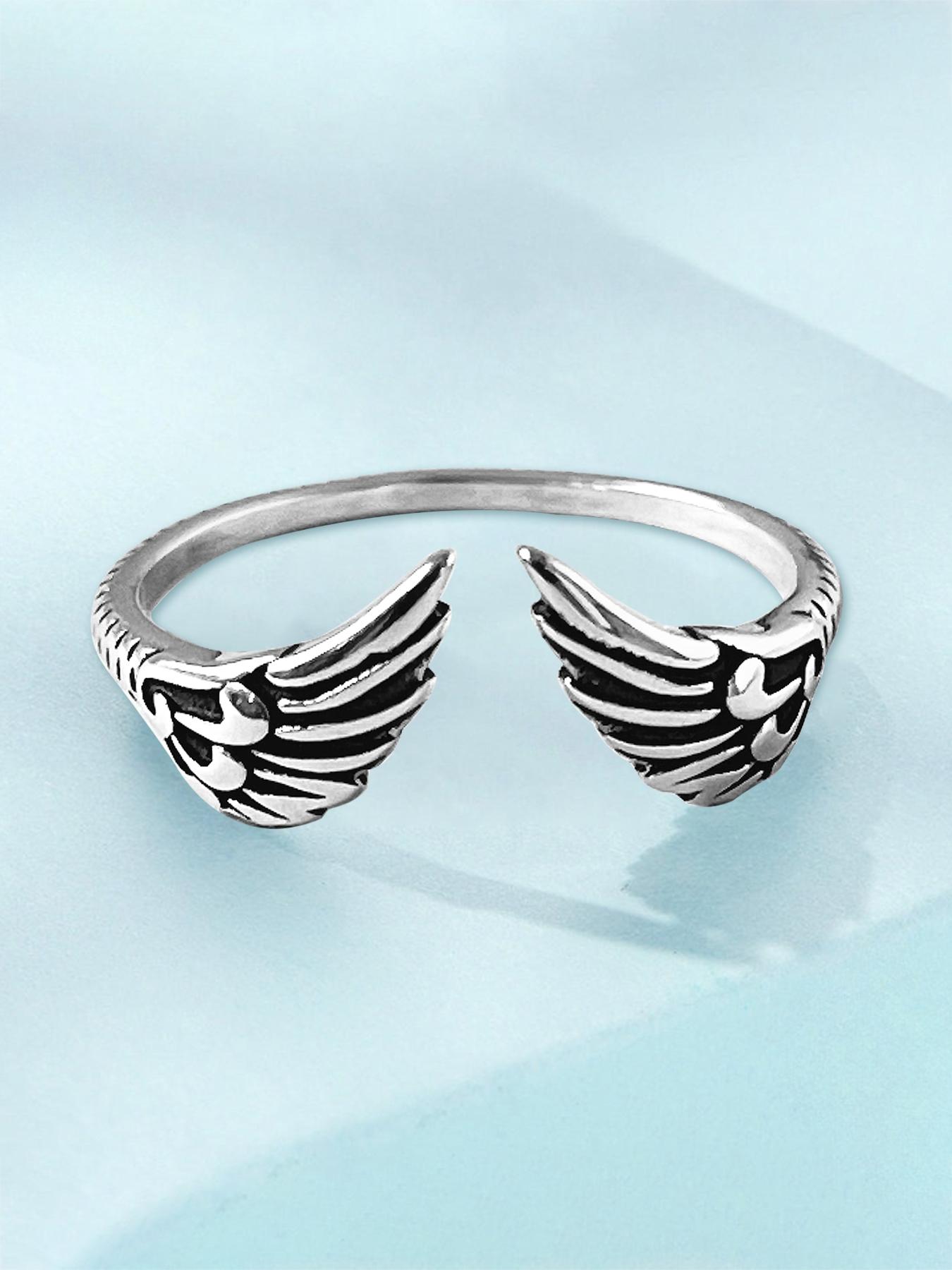 925 Sterling Silver Minimalist Vintage Feather Angel Wing Open Ring | Adjustable Ring | Dainty Jewelry | Hypoallergenic Gift for Women | Valentine's Day Gift | Birthday Gift | Boho Chic Unique Rings