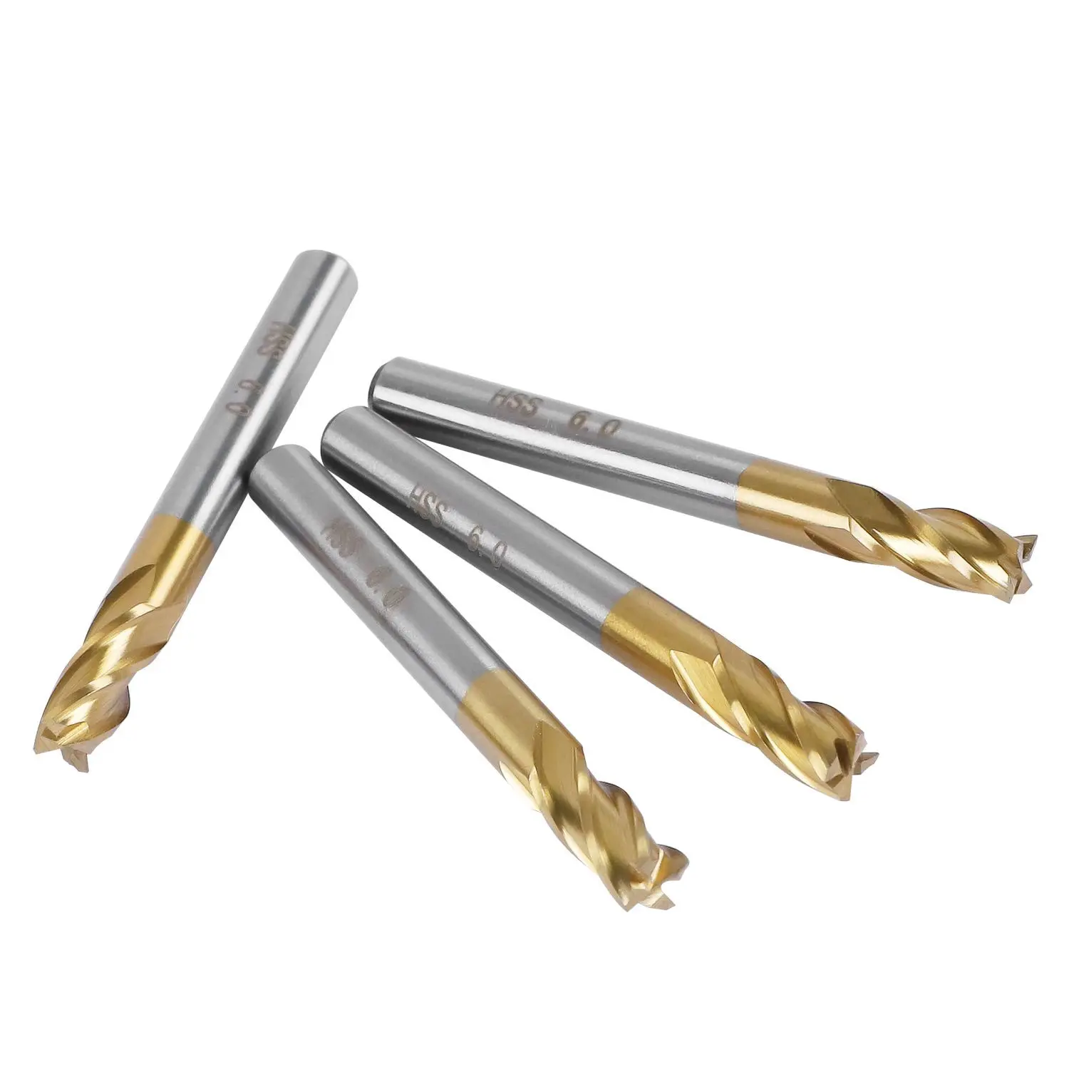 4-Flute Titanium Coated Carbide End Mill Bits, 1/4 Inch / 6mm