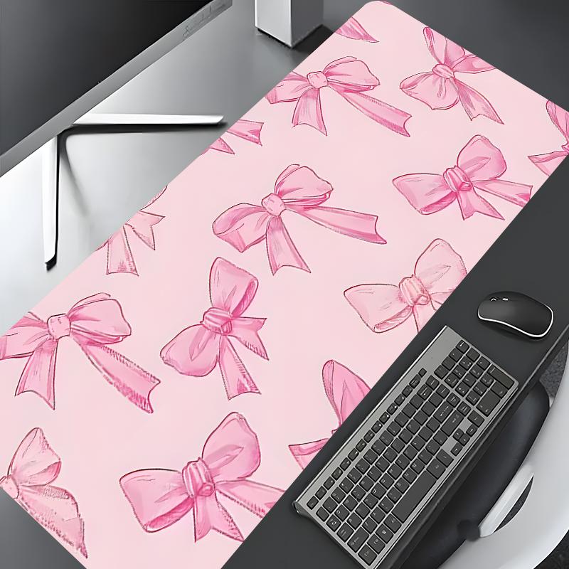 Pink Bow Pattern Desk Mat, Rectangle Gaming Mouse Pad, Non-slip Rubber Pad, Decorative Desk Mat, Cute Desk Accessories for Home Office