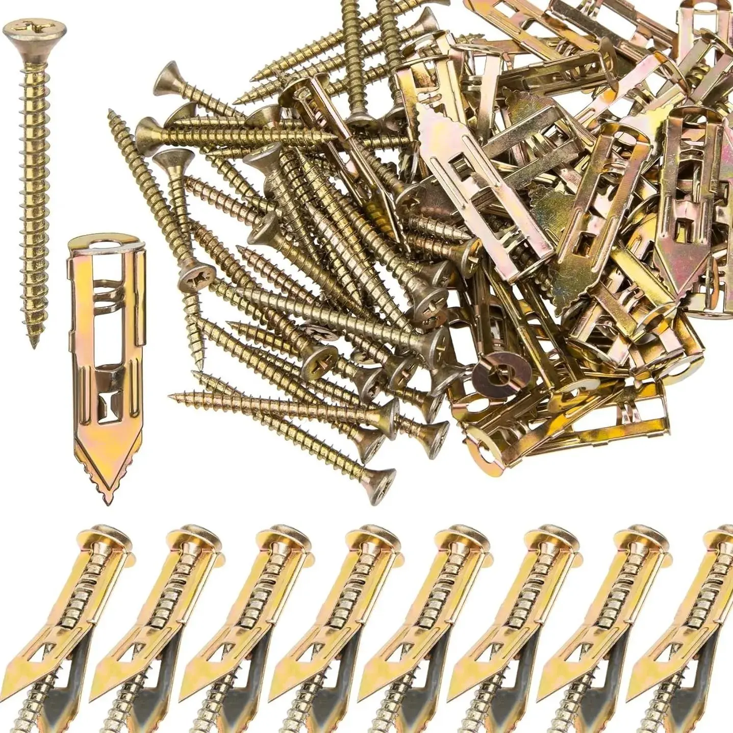 120-Count Heavy-Duty Zinc-Plated Steel Drywall Self-Drilling Screw Anchors, Conical Tip, No-Drill Installation, Ideal for TV & Cabinet Mounting