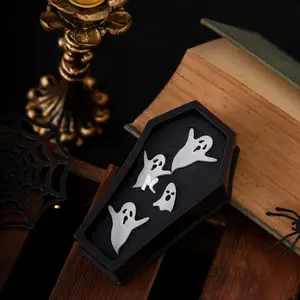 Creative Replica Coffin Candle, Halloween Ghost Spider Bat Skeleton Skull Party Decoration Candle, 1pc Unique Horror Theme Ornament