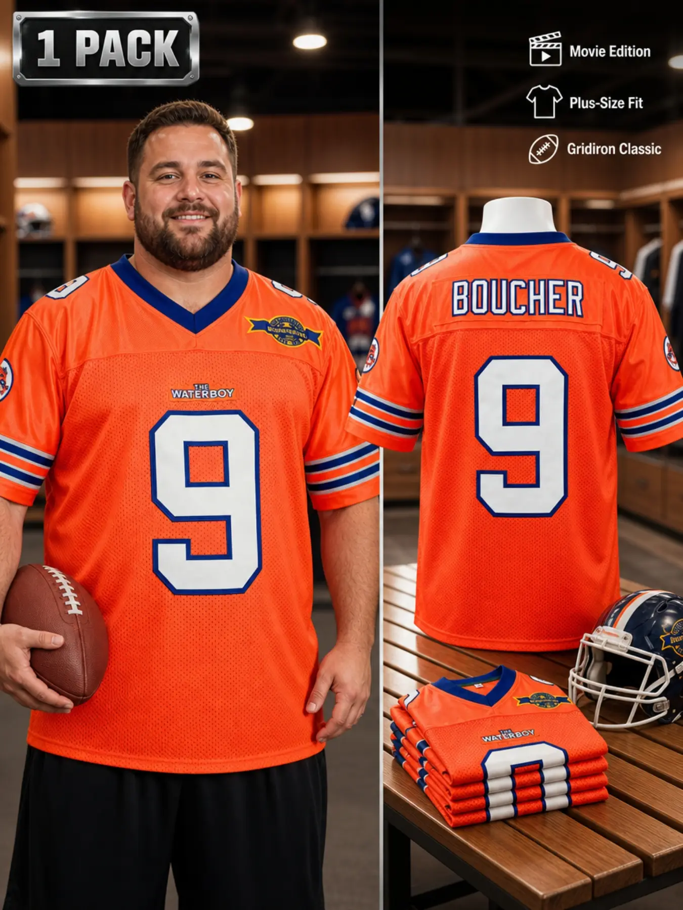 Big & Tall 2XL-7XL Men's #9 The Waterboy Movie Football Throwback Jersey Stitched Mesh Bourbon Bowl Retro Casual Sports Cosplay Shirt