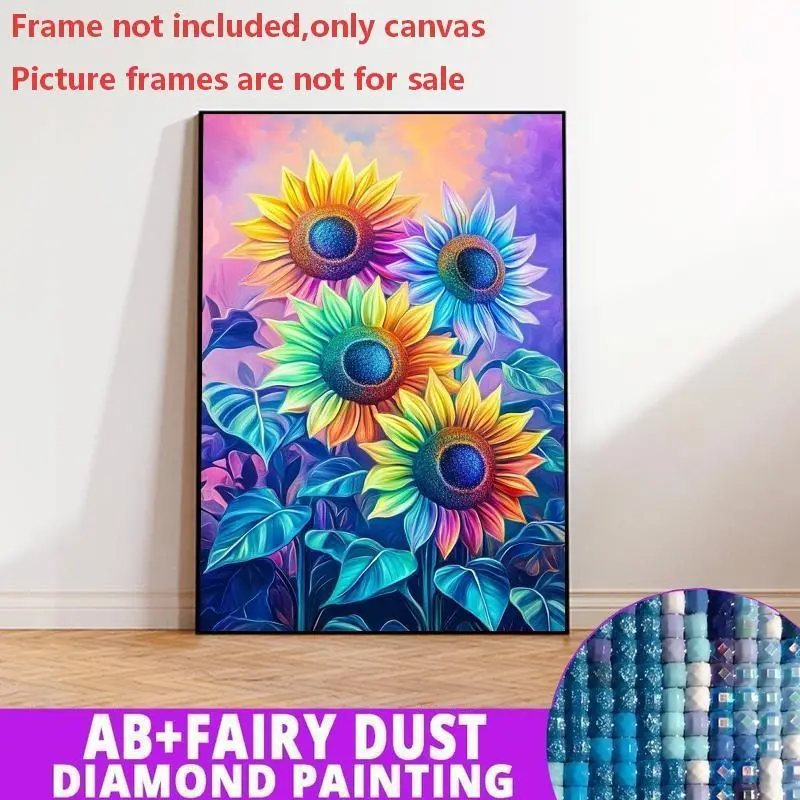1PC framedless 5D Diamond Painting Kit, Diy Diamond Art, Vibrant Rainbow Colored Sunflowers Art, Ornament Decorations for Home, Resin Diamonds, AB Diamonds & Fairy Dust, Perfect for Adult Diamond Lovers, Holiday Gift