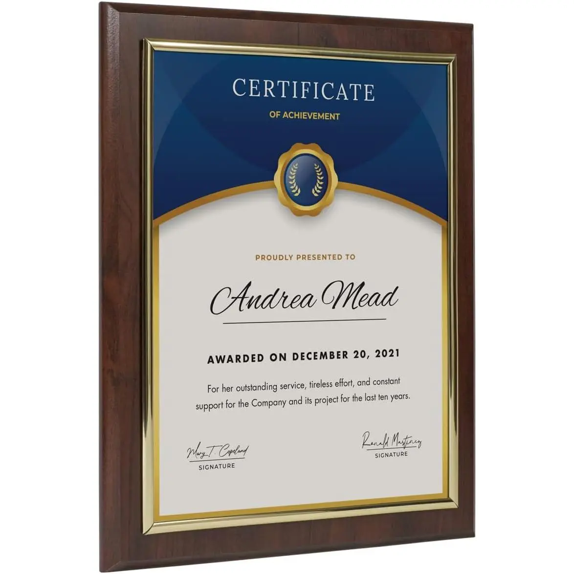 10.5 x 13" Certificate Display Plaque - Offered in Coated Cherry Wood with an 8.5 x 11" Gold Frame - Slide in your Diploma, Award Certificate, Award of Achievement, Class Photo, and More
