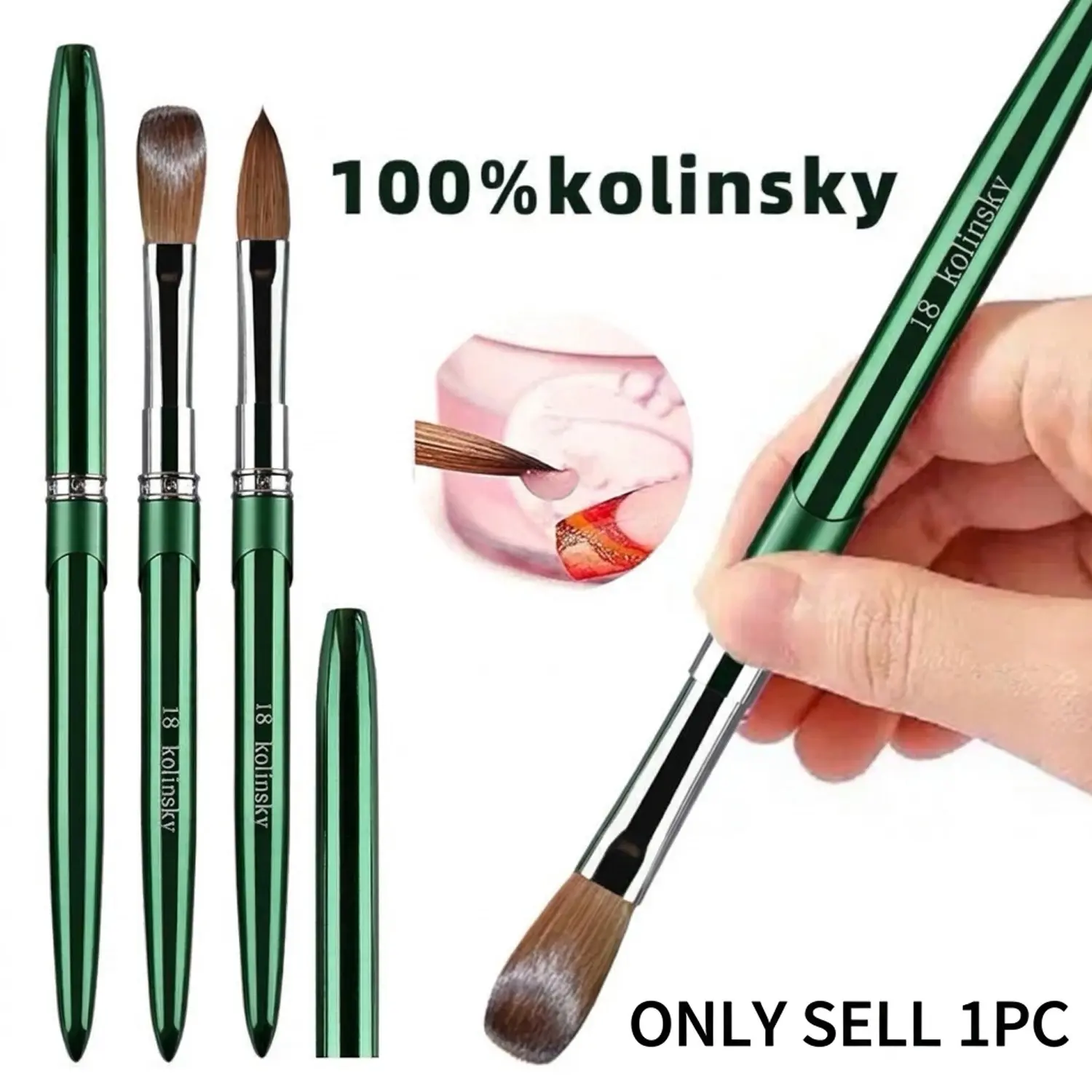 100%Kolinsky Acrylic Nail Brush Good Quality Nail Art Design Mink Brush Wood Handle Gel Builder Manicure Brush Drawing Tools Nail Care Tool Nail Supplies