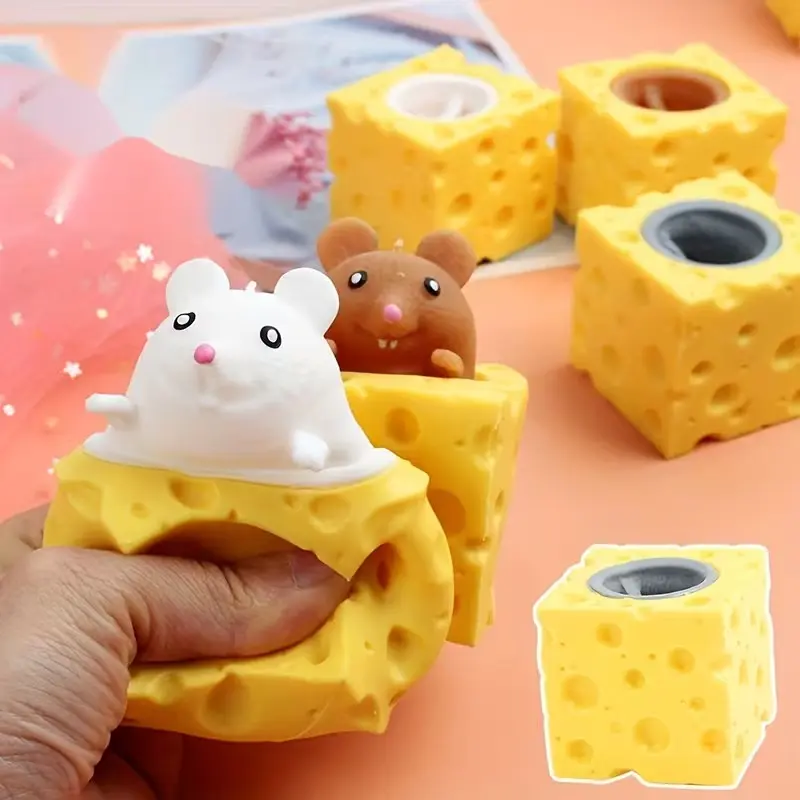 3PCS Animal Squishy Fidgets Toys with Cheese Cup Squishies Cute Mice Squeeze Toys for Kids Cheese Squirrel Cup Fidget Toys for Adults Anxiety ADHD Stress Relief Toy Birthday Party Favors