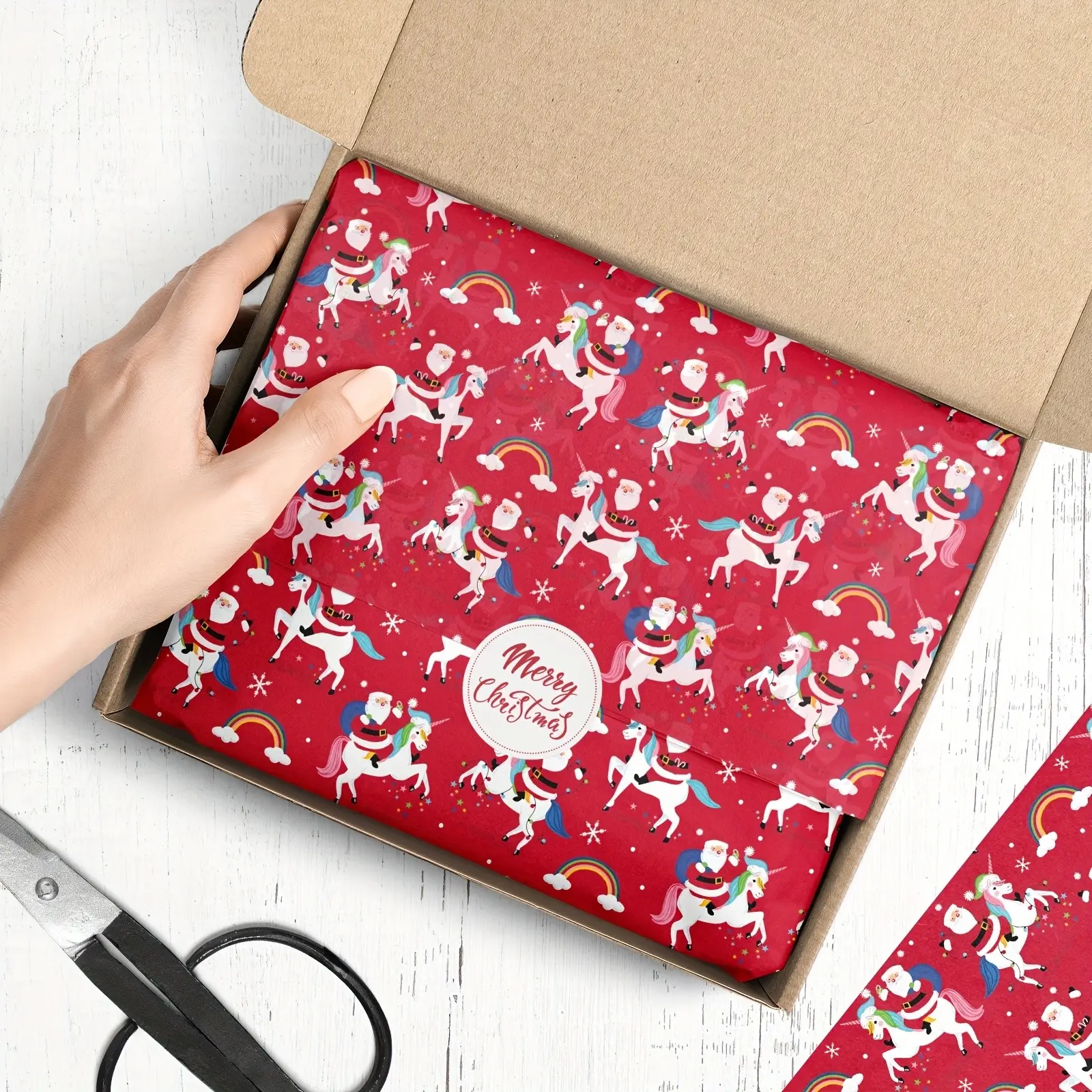 25 Sheets Christmas Unicorn Pattern Gift Wrapping Paper, Ideal for Holidays, Parties, Birthdays, Weddings, 50x35cm Snowflake Paper