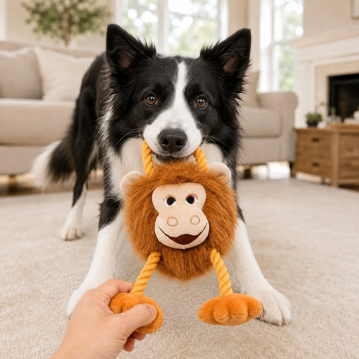 Talking Lion Plush Rope Dog Toy, 14.6 Inch Tug-Of-War Interactive Toy, Soft Pulling Toy for Medium to Large Dogs, Ideal for Golden Retrievers