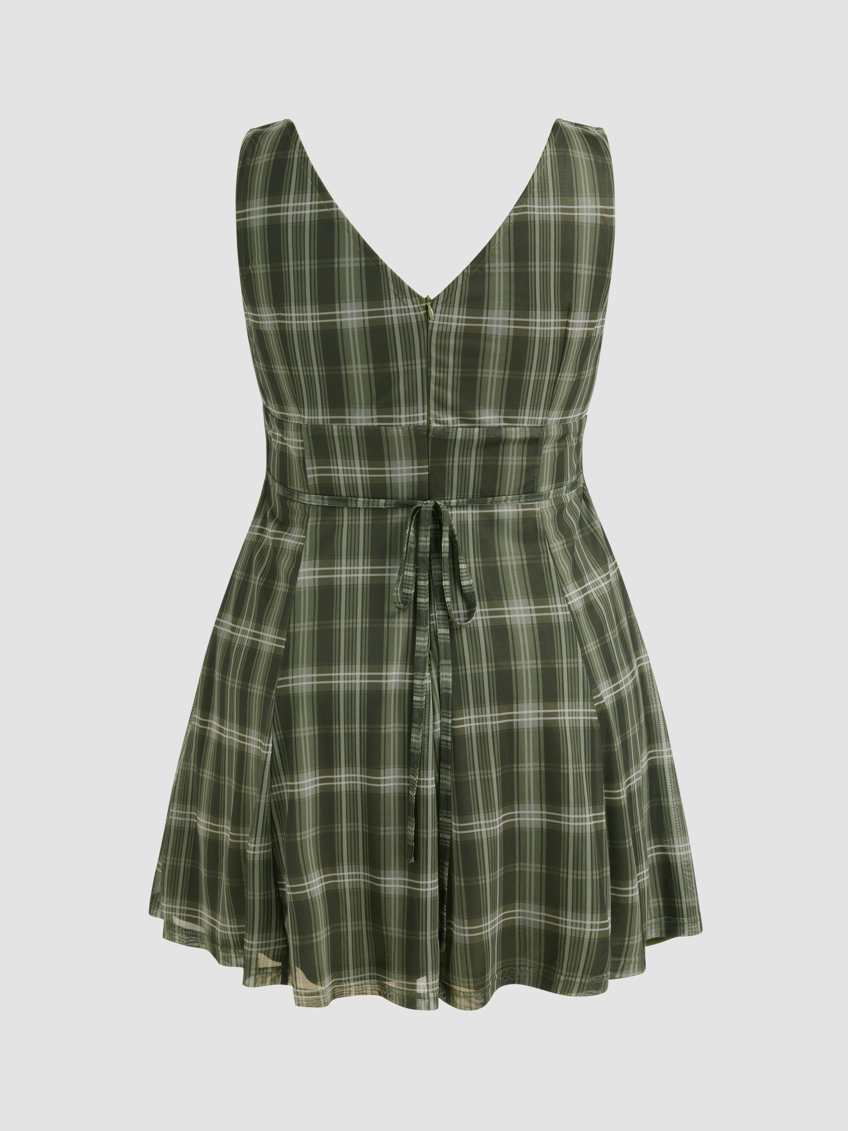 Cider [size 12/14-26] V-neck Check Mini Dress Curve & Plus