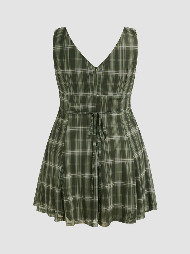 Cider [size 12/14-26] V-neck Check Mini Dress Curve & Plus