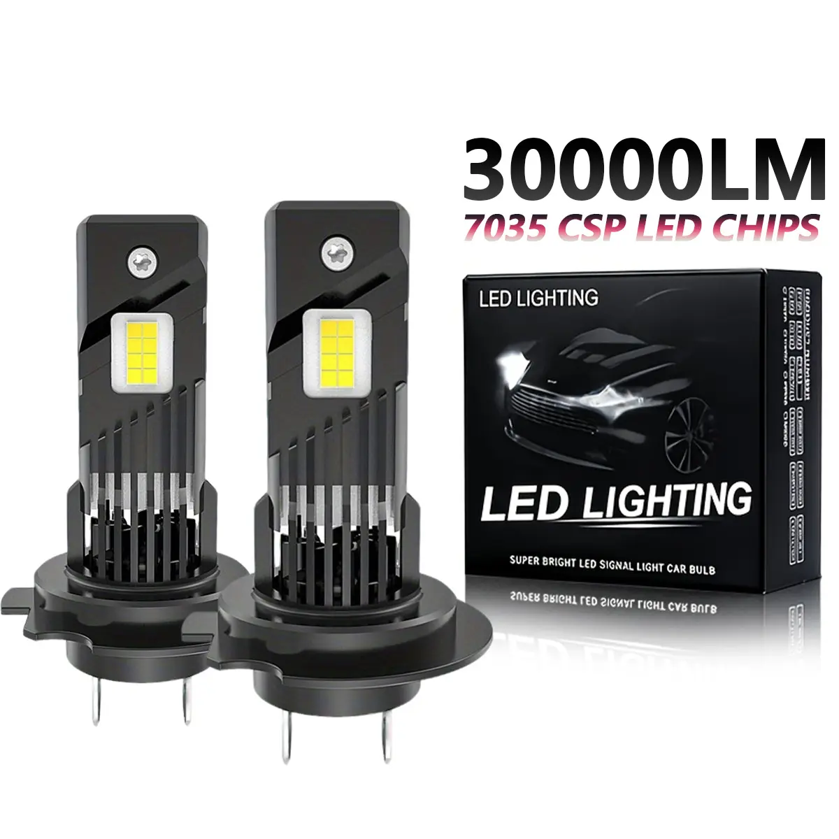 2pcs 30000LM H7 200W LED Headlight Bulb 7035 CSP Chips for Car Headlamp Auto Diode Lamps Canbus H7 LED Turbo Fan 6000K 12V