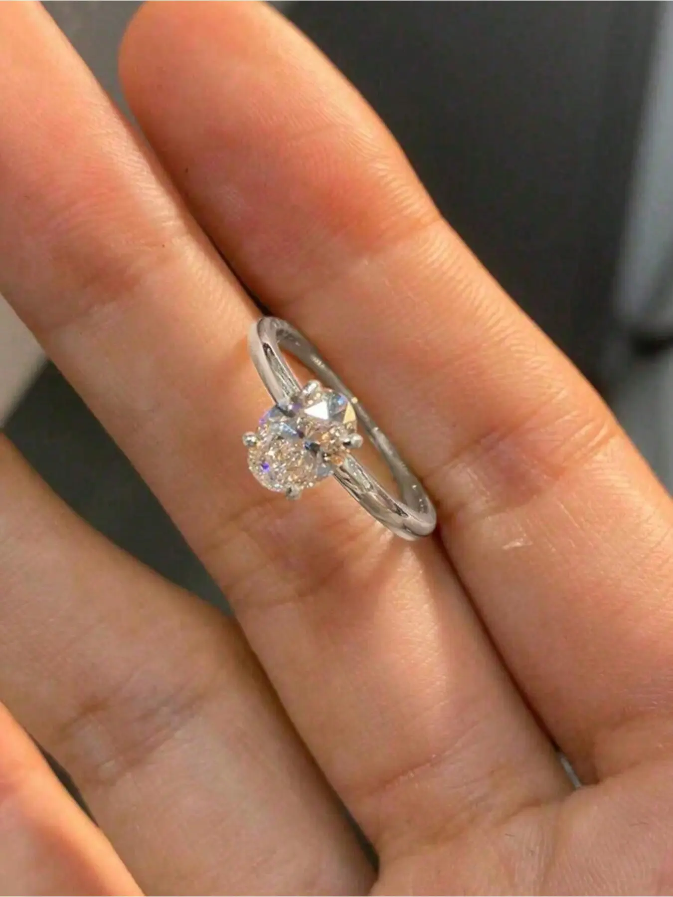 1Pc Four Prong Oval Cut Cubic Zirconia Solitaire Ring Thin Smooth Silver Band Engagement Promise Ring Minimalist Quiet Luxury Jewelry Ideal Gift for Her Proposal Wedding.