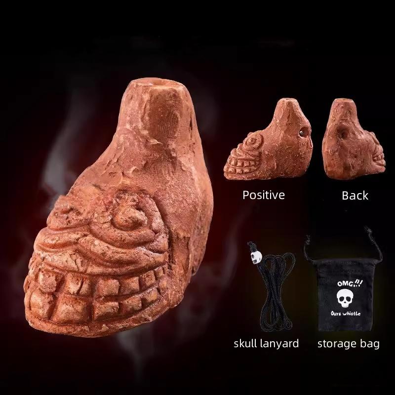 Aztec Death Whistle, 125+ dB Loud Realistic Human Scream Sound, Includes Rope and Bag, Portable Outdoor Emergency Survival Tool and Party Supply, Outdoor Survival Supplies