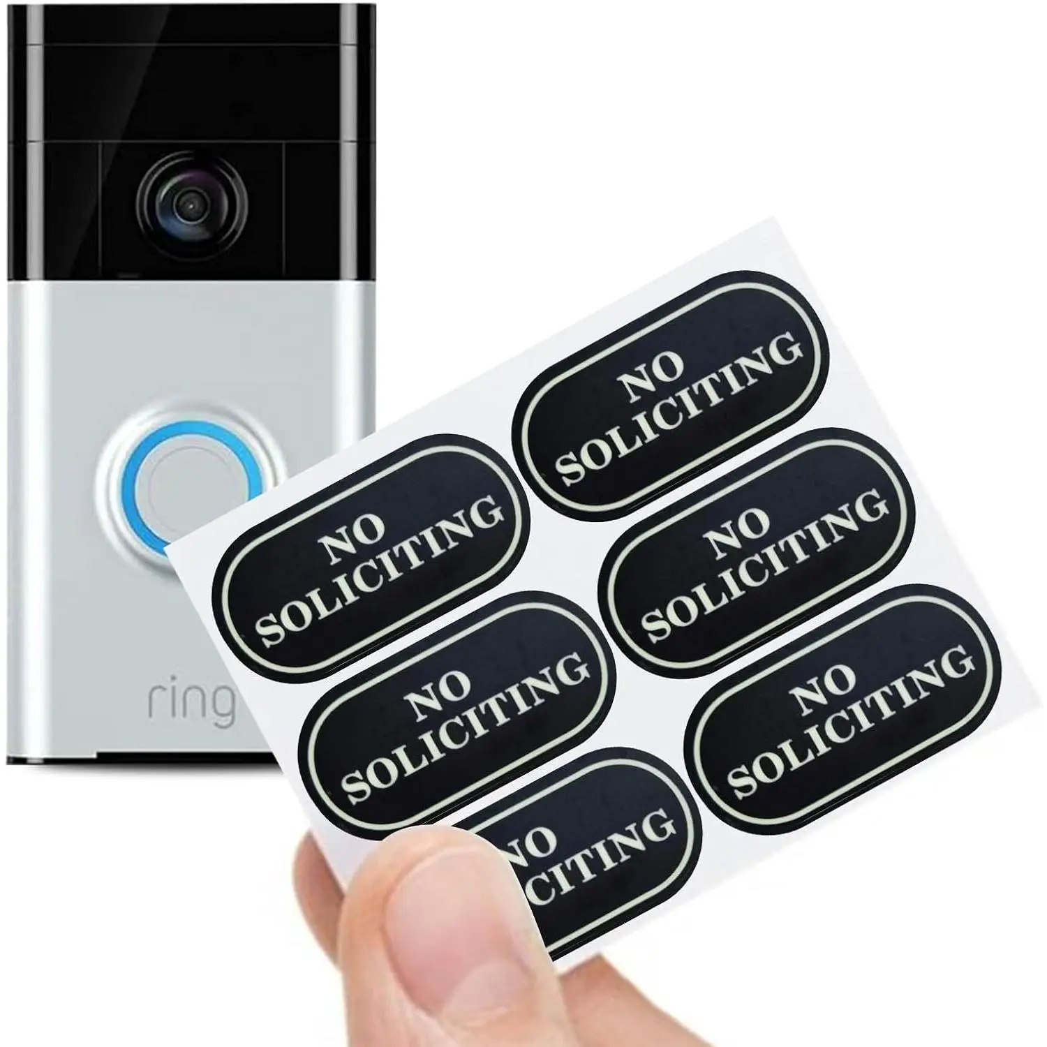 6-Pack Durable Round Small No Soliciting Sticker Set for Family Home Security, 1.4in x 0.7in Waterproof Glow-in-the-Dark Stickers, Camera Doorbell Compatible, Night Visibility, Ideal for Front Door, Wall (Neighbours Outdoor Security Solutions), 1.4 Inches