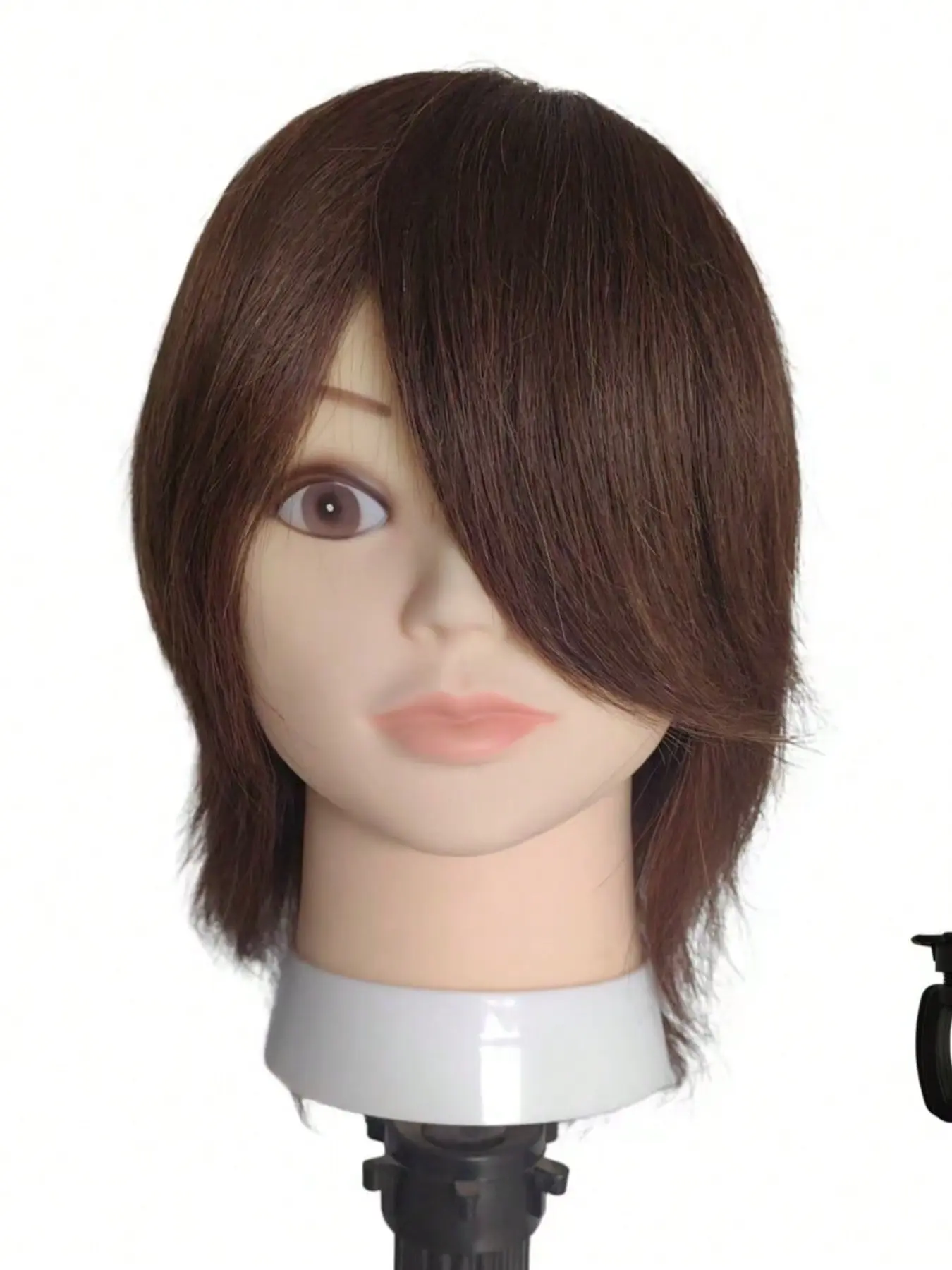 8-Inch Human Head Model with 100% Real Hair, Realistic Appearance, Ideal for Makeup Practice, Beauty Styling, Hairstyling Design, Includes Stand