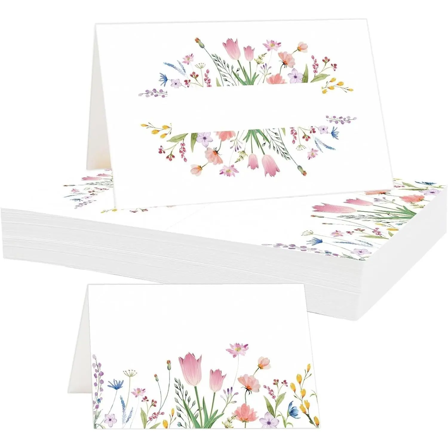 50Pcs Thanksgiving Name Cards for Table, Floral Name Card for Table Setting, 3.3" x 2" Tent Cards for Wedding Engagement Bridal Shower Birthday