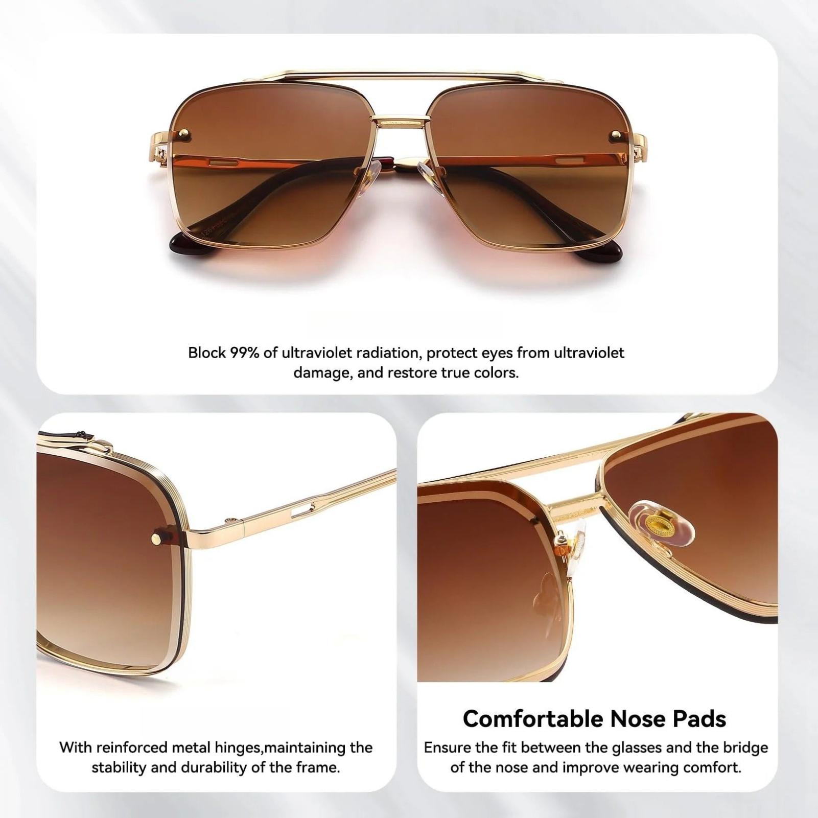 Retro Gradient Sunglasses with UV400 Protection - Oversized Gold-Tone Metal Frame for Unisex Style - High-Contrast Vision & Durable Polycarbonate Lenses#RetroSunglasses #GoldFrameSunglasses #UnisexFashion #HighContrastLenses #TikTokFashion