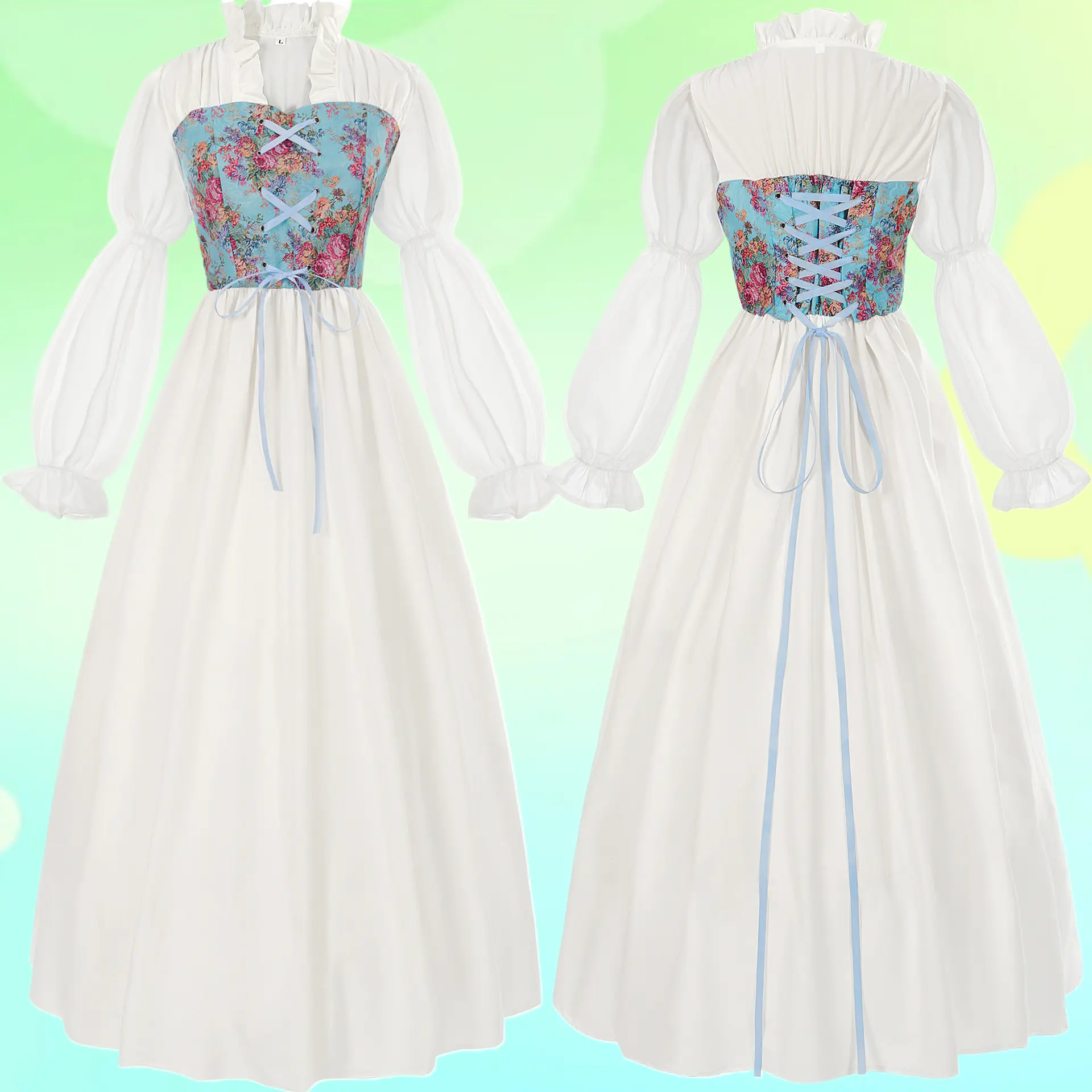 Women's Elegant Thick-Fabric Medieval Victorian Pirate Fairy Witch Long Dress & Skirt Costumes for Halloween Cosplay, Masquerade Party Performances