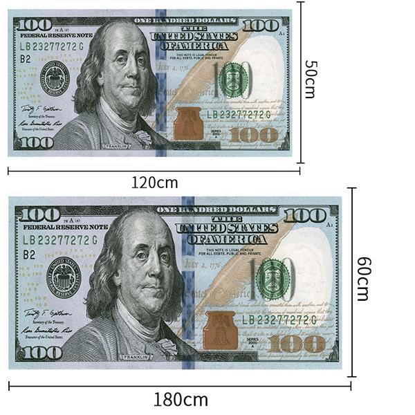 Washable $100 Bill Design Non-Slip Rubberback Modern Runner Rug for Hallway, Kitchen, Bedroom, Multicolor