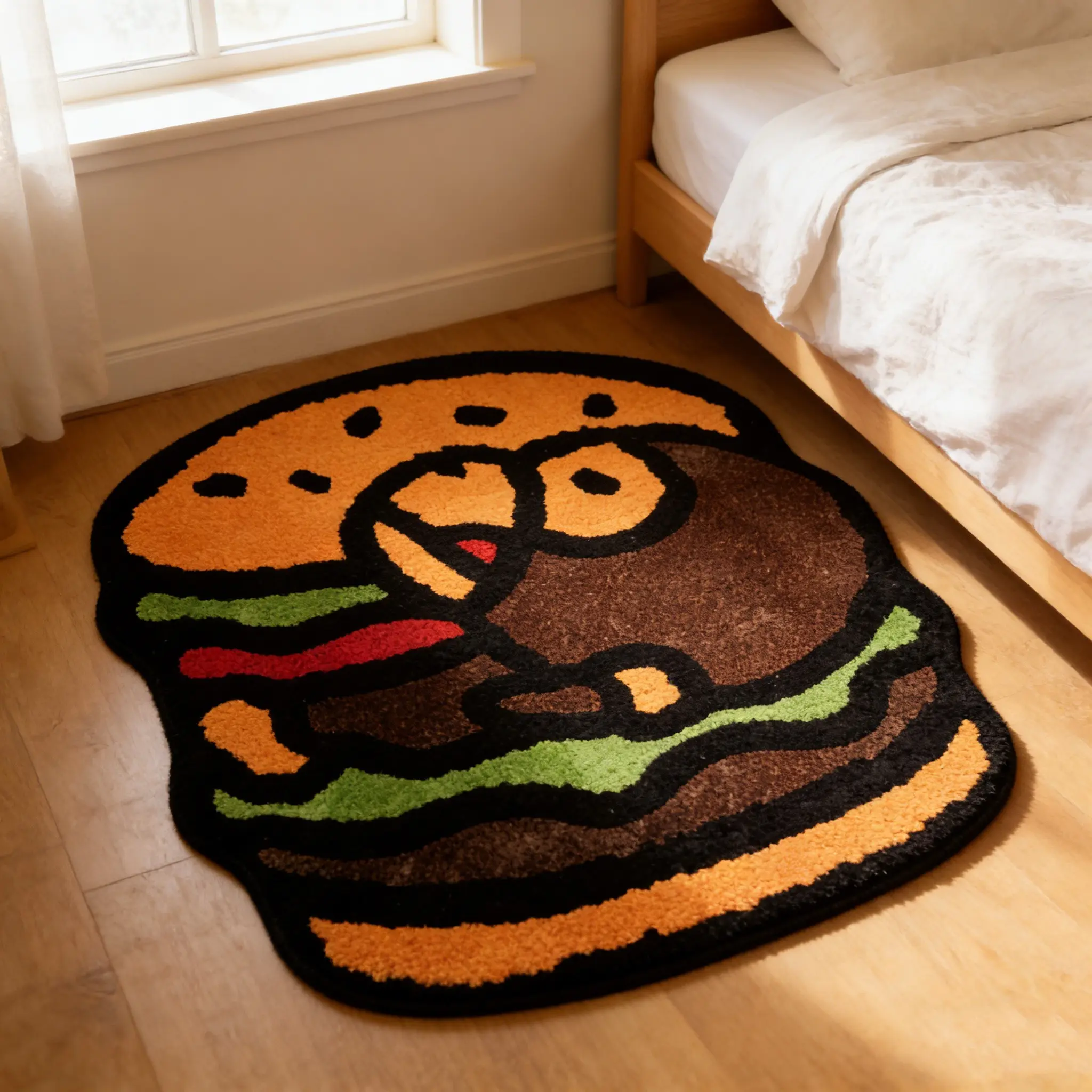 Funny Cartoon Monkey Burger Shaped Rug, Trendy Decorative Foot Mat, Abstract Bedroom Carpet, Universal Game Room/living Room/bedroom Decoration, Decorative Area Rug, Home Decor Rug
