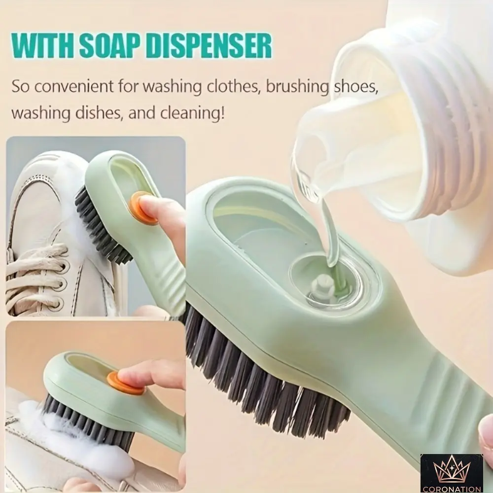 2 Pack Shoe Cleaning Brush with Soap Dispenser, Sneaker Scrubber Tool with Press-Type Liquid Outlet, Soft Bristle Shoe Cleaner for Sneakers, Clothes & Home Cleaning, Refillable Design with Hanging Hook