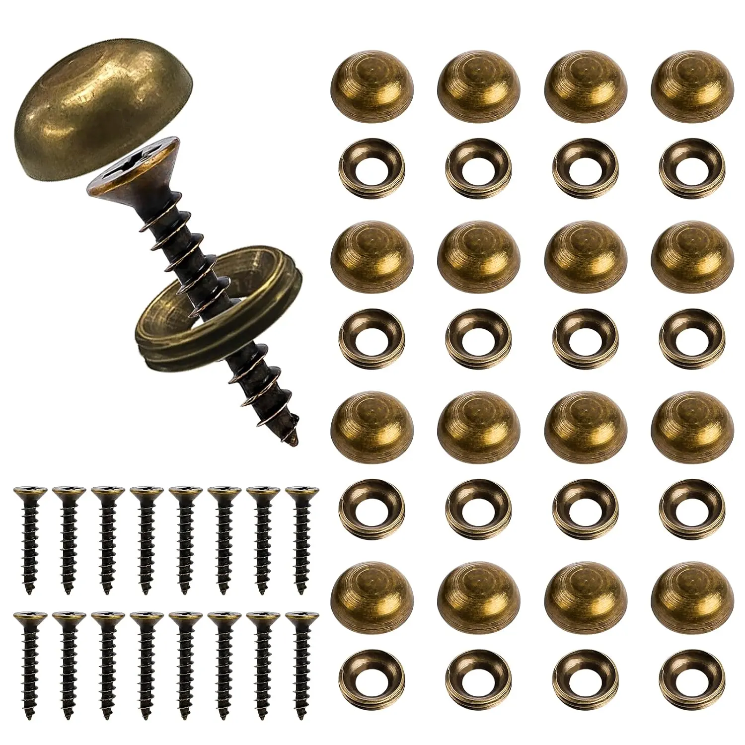 Brass Decorative Screws with Caps, 16-Count 15mm Fasteners for Cabinet Doors, Windows, Mirrors & Wood Surfaces