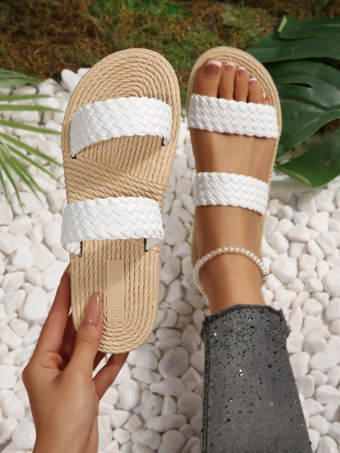 Double Layer Braided Slippers, and Thick Sole Round Toe, Bohemian Beach Style, Lightweight Travel Shoes for Summer