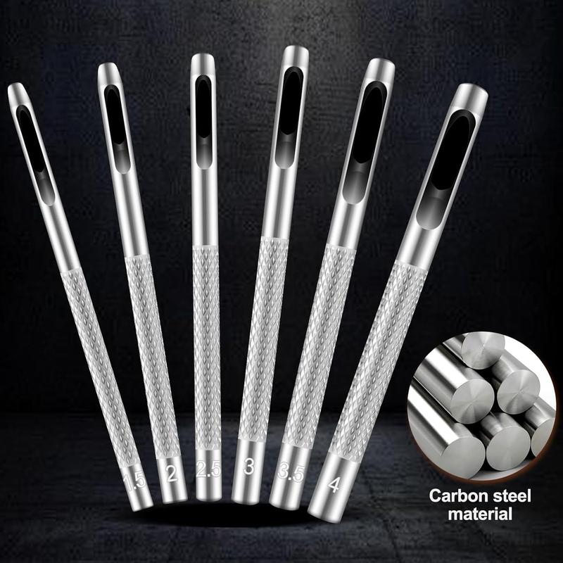 Hollow Leather Hole Punch Set with 6 count Steel Tools (1.5mm-4mm) - Hole Punch Tool for Belts, Felt & Gaskets - Belt Hole Puncher for Leather Crafts