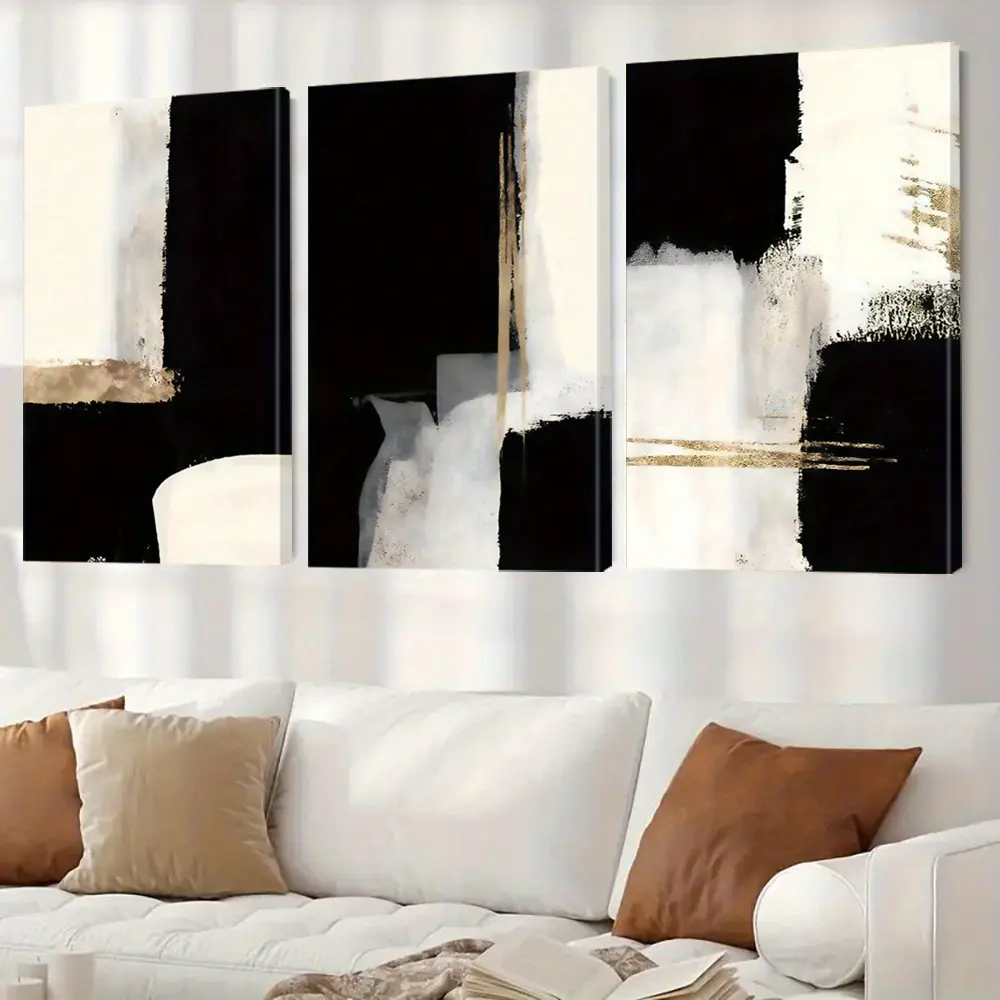 2D canvas, 3-piece framed - black and white block theme canvas wall art on clearance sale, suitable for Easter, Mother's Day, winter and summer, a luxurious indoor decoration for him or her, for bedroom, living room, bathroom, home office, aesthetic decor