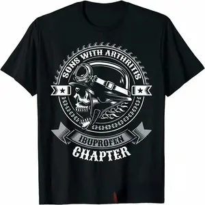Sons with Arthritis Ibuprofen Chapter Funny Biker Skull T Shirt Black Vintage Mens Graphic Shirts Gothic Ropa Hombre Streetwear
