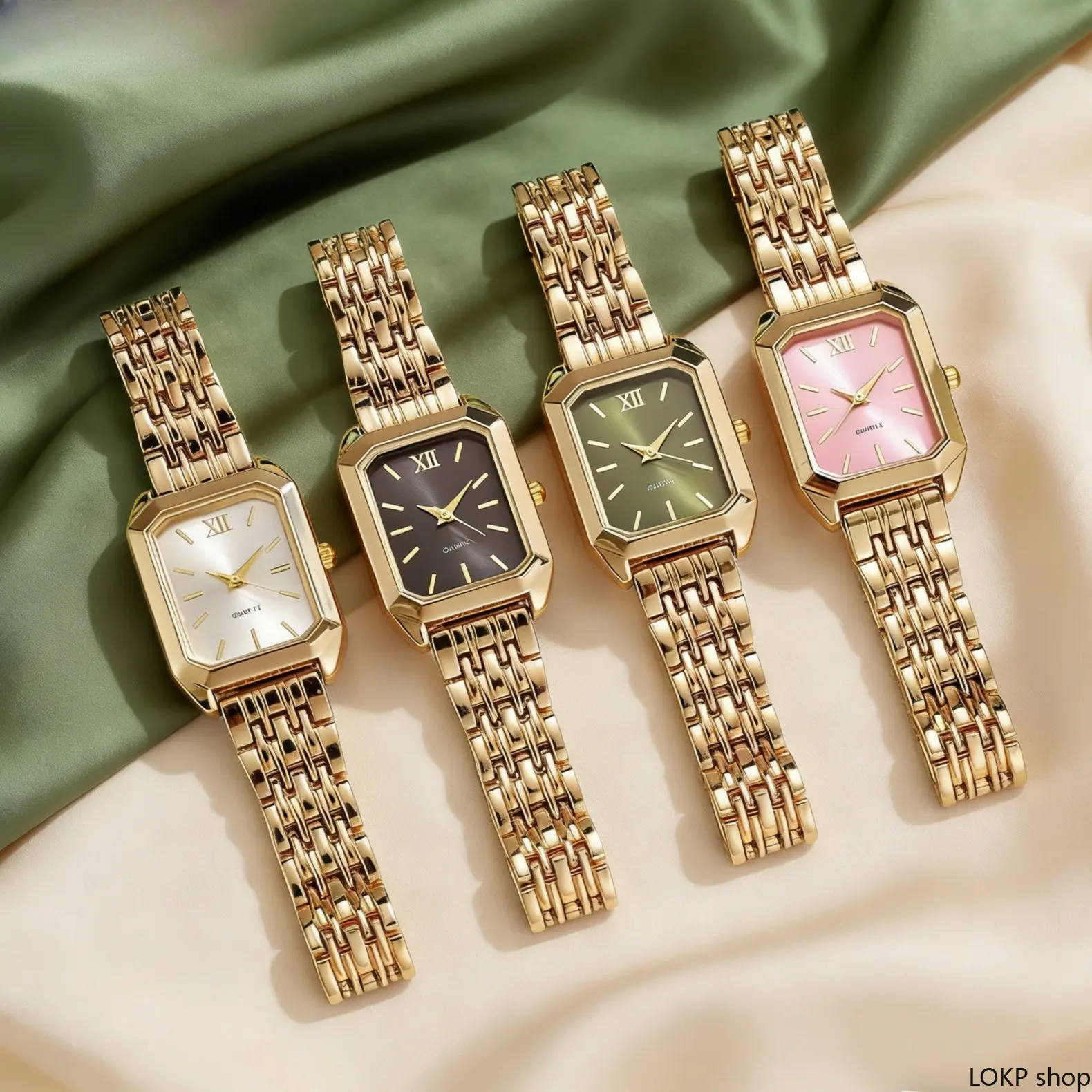 Women's Gold-Plated Square Quartz Wrist Watch - Mother Of Pearl Dial, Stainless Steel Band, Minimalist Elegant Vintage Accessory for Daily Office Use & Birthday Gift