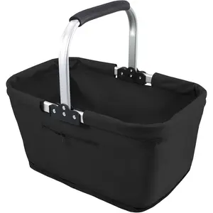Multi-use Handheld Basket, Foldable Aluminum Frame with Zipper Pocket, Wear-resistant Oxford Fabric, Compact Carry for Supermarket, Picnic & Travel