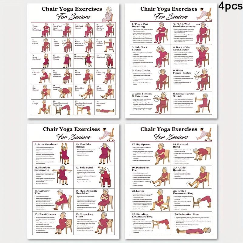 4-Piece Chair Yoga Set for Seniors, Beginner-Friendly, Ideal for Home & Office Use, Includes Detailed Exercise Instructions